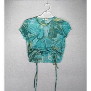 Heart &‎ Hips Women's Green Knit Top Size M Sheer Twist LA Style Clubwear